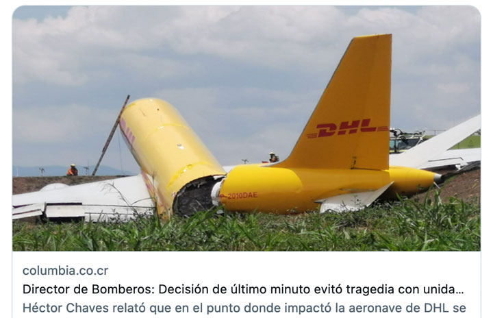 DHLの757、コスタリカで真っ二つに 乗員は無事