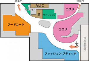 福岡空港国際線ターミナルの出発免税店フロアマップ（FIAC提供） 